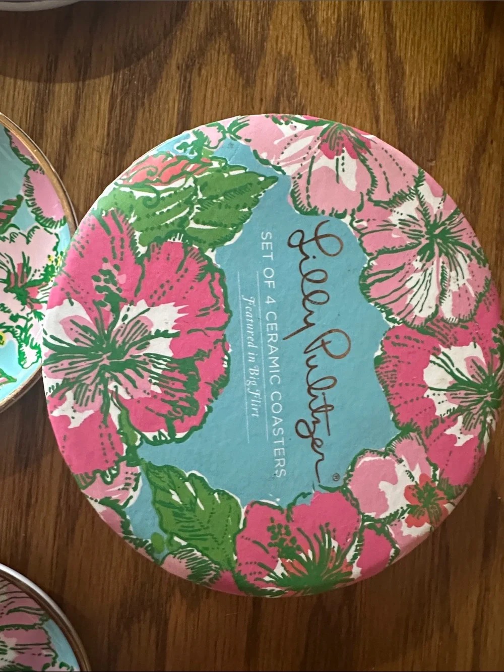 Lilly Pulitzer Bright Floral Ceramic Coaster Set in Pink, Green & Blue